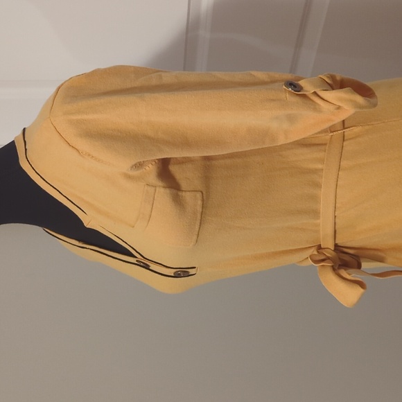 GUESS | Mustard yellow sweater dress, belted waistline with button top, slarge - Picture 2 of 8